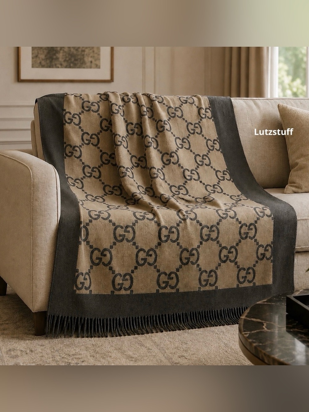 Authentic Gucci Firenze 1921 GG Monogram Wool and Cashmere Throw Blanket 72 x 56